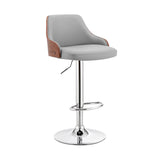 Gray And Silver Faux Leather And Iron Adjustable Height Swivel Bar Chair - Homeroots