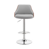 Gray And Silver Faux Leather And Iron Adjustable Height Swivel Bar Chair - Homeroots