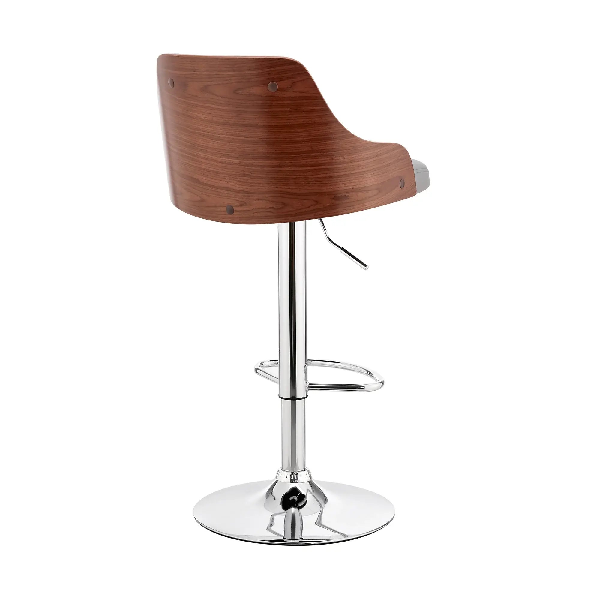 Gray And Silver Faux Leather And Iron Adjustable Height Swivel Bar Chair - Homeroots - Flyclothing LLC