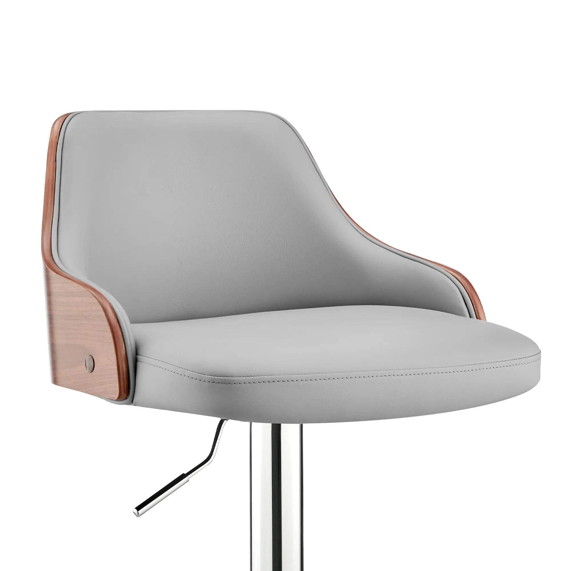 Gray And Silver Faux Leather And Iron Adjustable Height Swivel Bar Chair - Homeroots - Flyclothing LLC