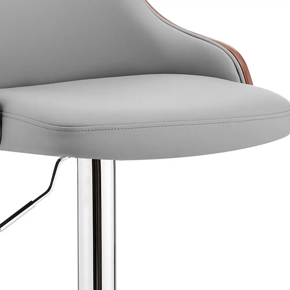 Gray And Silver Faux Leather And Iron Adjustable Height Swivel Bar Chair - Homeroots - Flyclothing LLC
