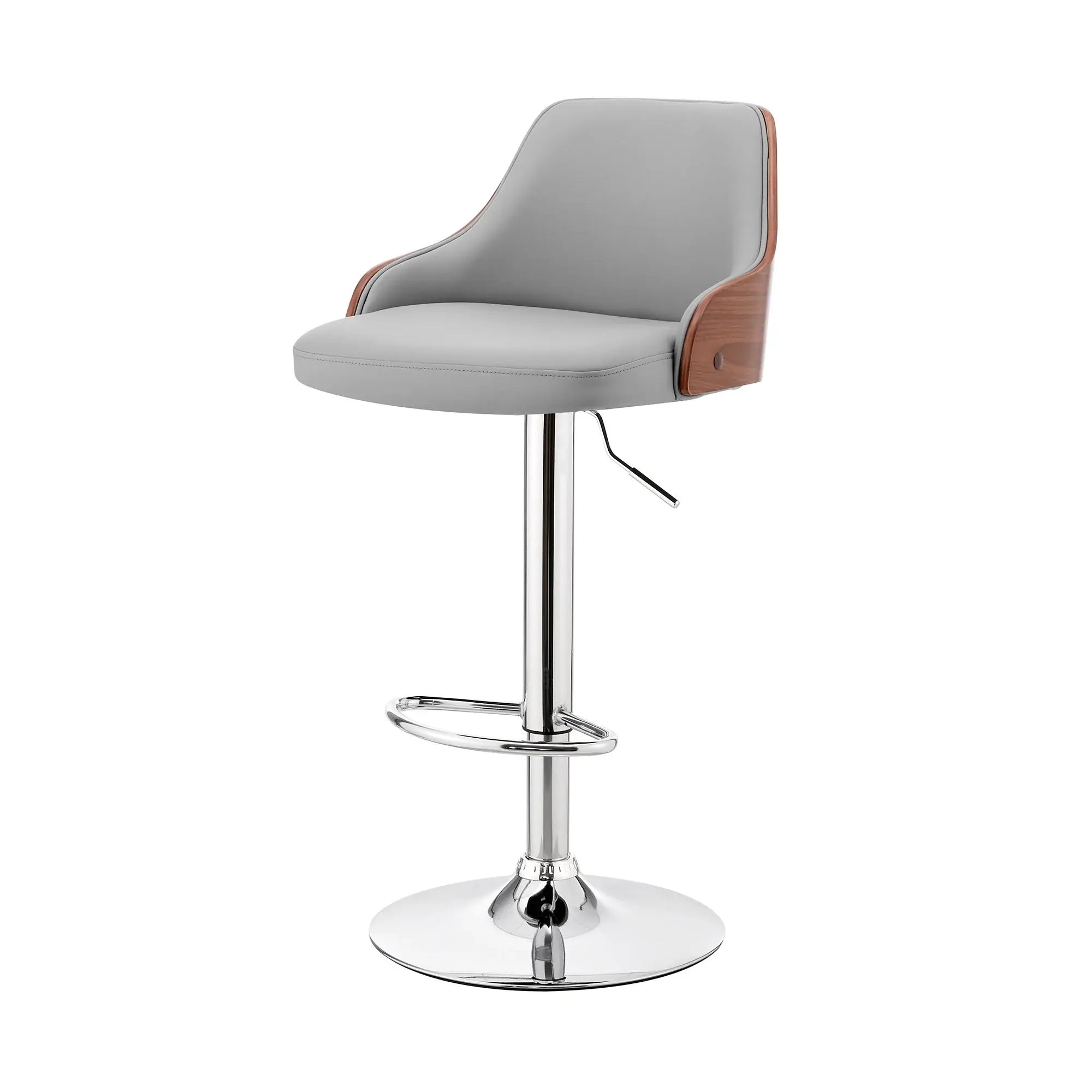 Gray And Silver Faux Leather And Iron Adjustable Height Swivel Bar Chair - Homeroots - Flyclothing LLC