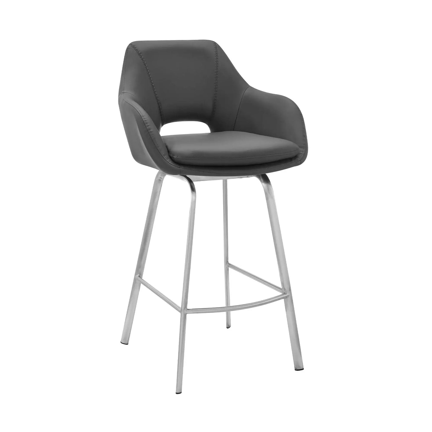 30" Gray And Silver Iron Swivel Low Back Bar Height Bar Chair - Homeroots - Flyclothing LLC