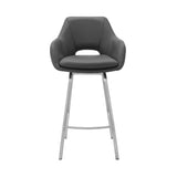 30" Gray And Silver Iron Swivel Low Back Bar Height Bar Chair - Homeroots