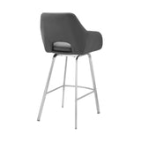 30" Gray And Silver Iron Swivel Low Back Bar Height Bar Chair - Homeroots
