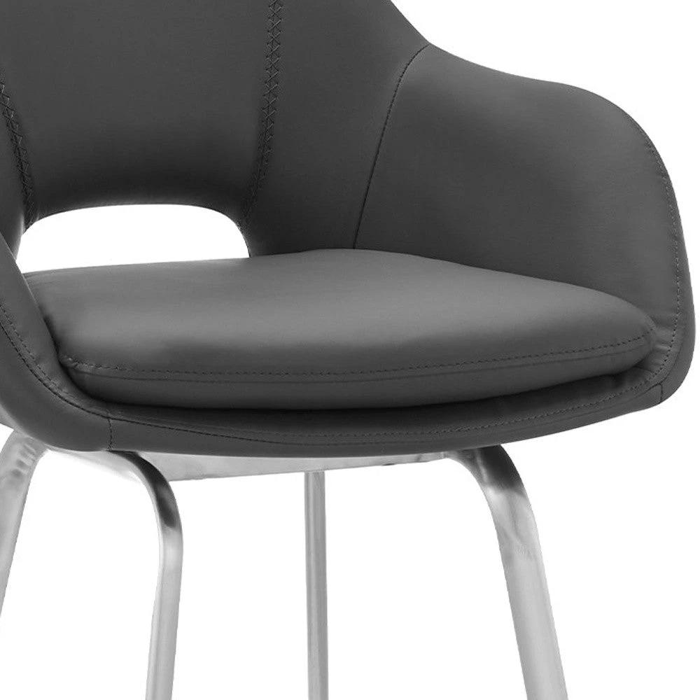 30" Gray And Silver Iron Swivel Low Back Bar Height Bar Chair - Homeroots - Flyclothing LLC