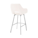 26" White And Silver Iron Swivel Low Back Counter Height Bar Chair - Homeroots