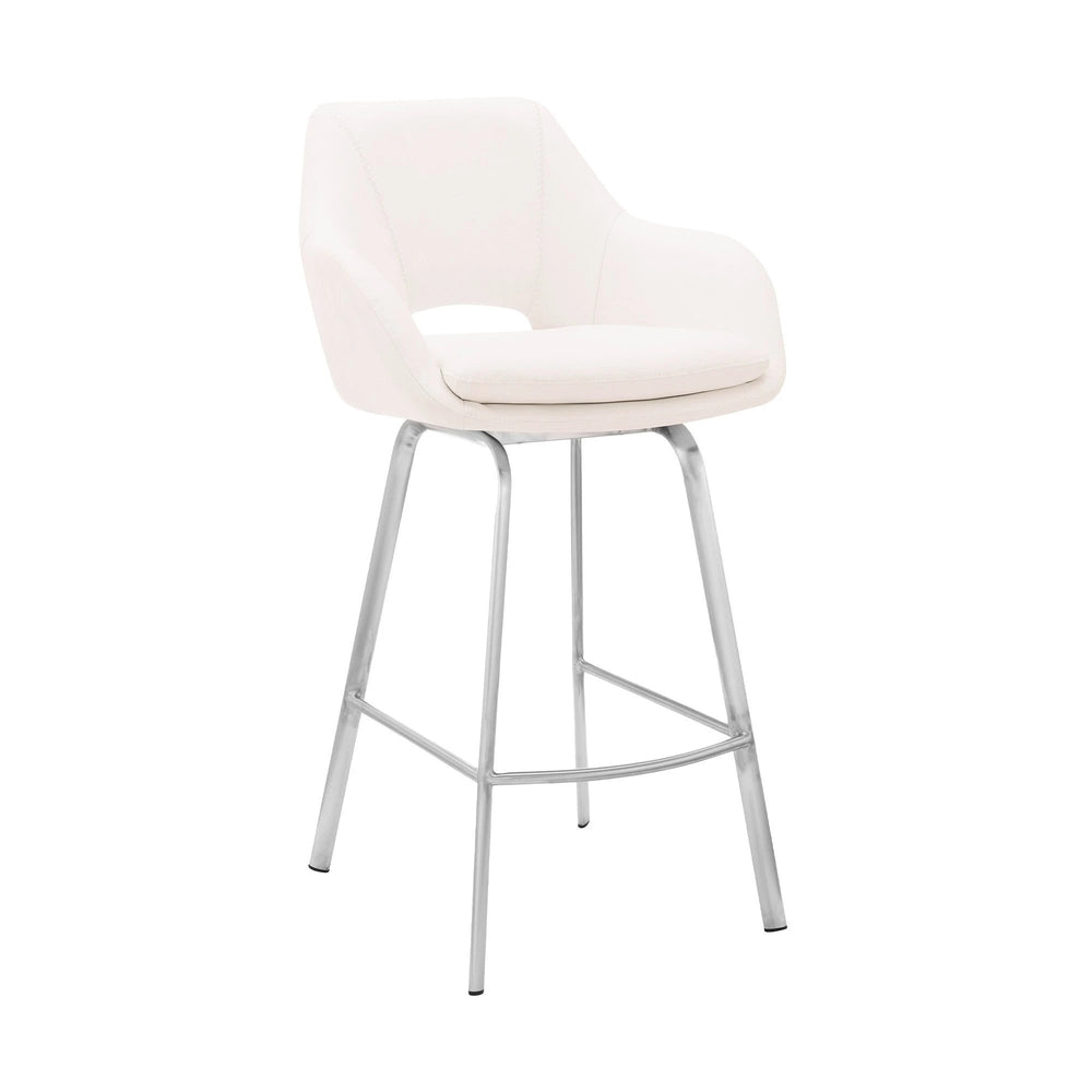 30" White And Silver Iron Swivel Low Back Bar Height Bar Chair - Homeroots