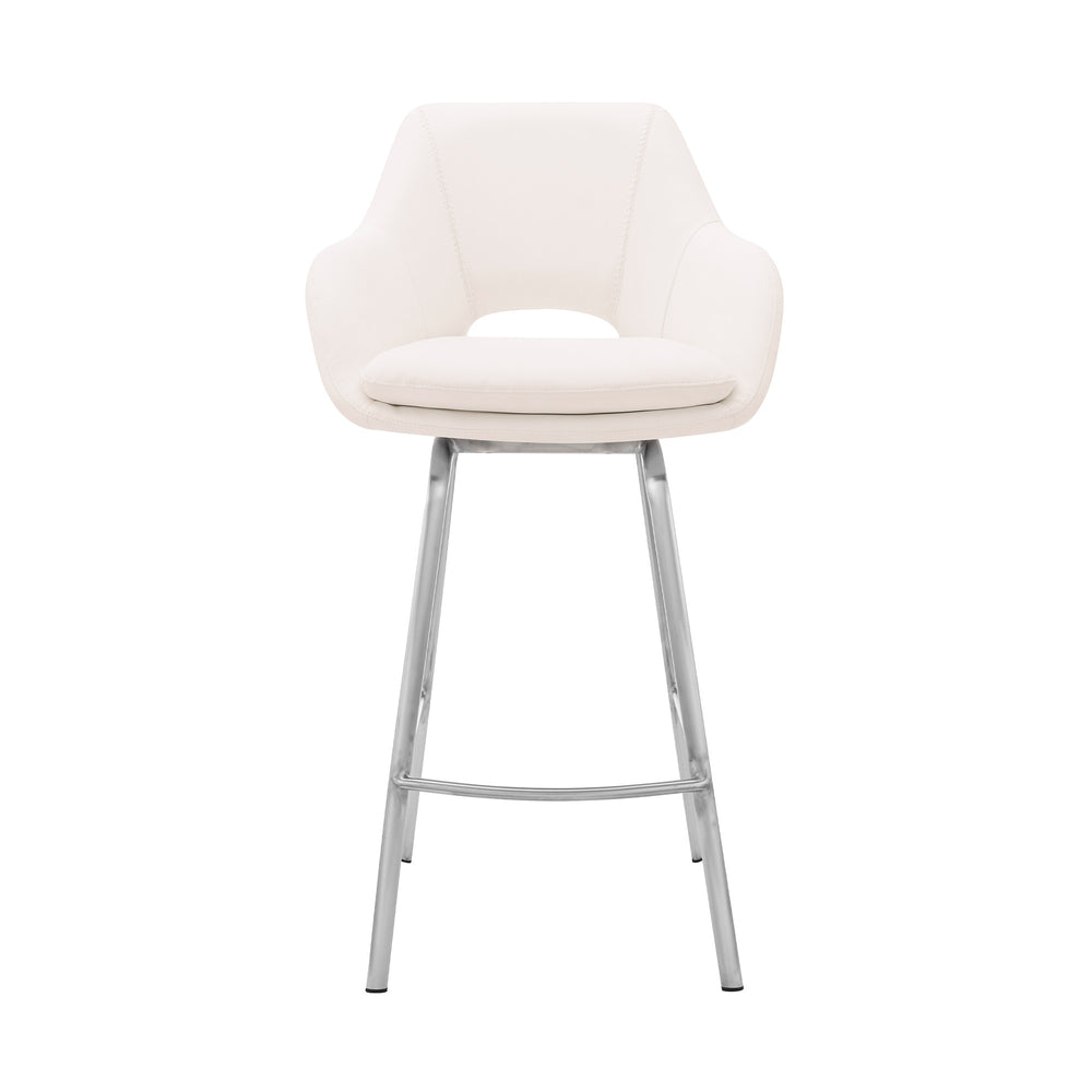 30" White And Silver Iron Swivel Low Back Bar Height Bar Chair - Homeroots - Flyclothing LLC