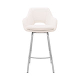30" White And Silver Iron Swivel Low Back Bar Height Bar Chair - Homeroots