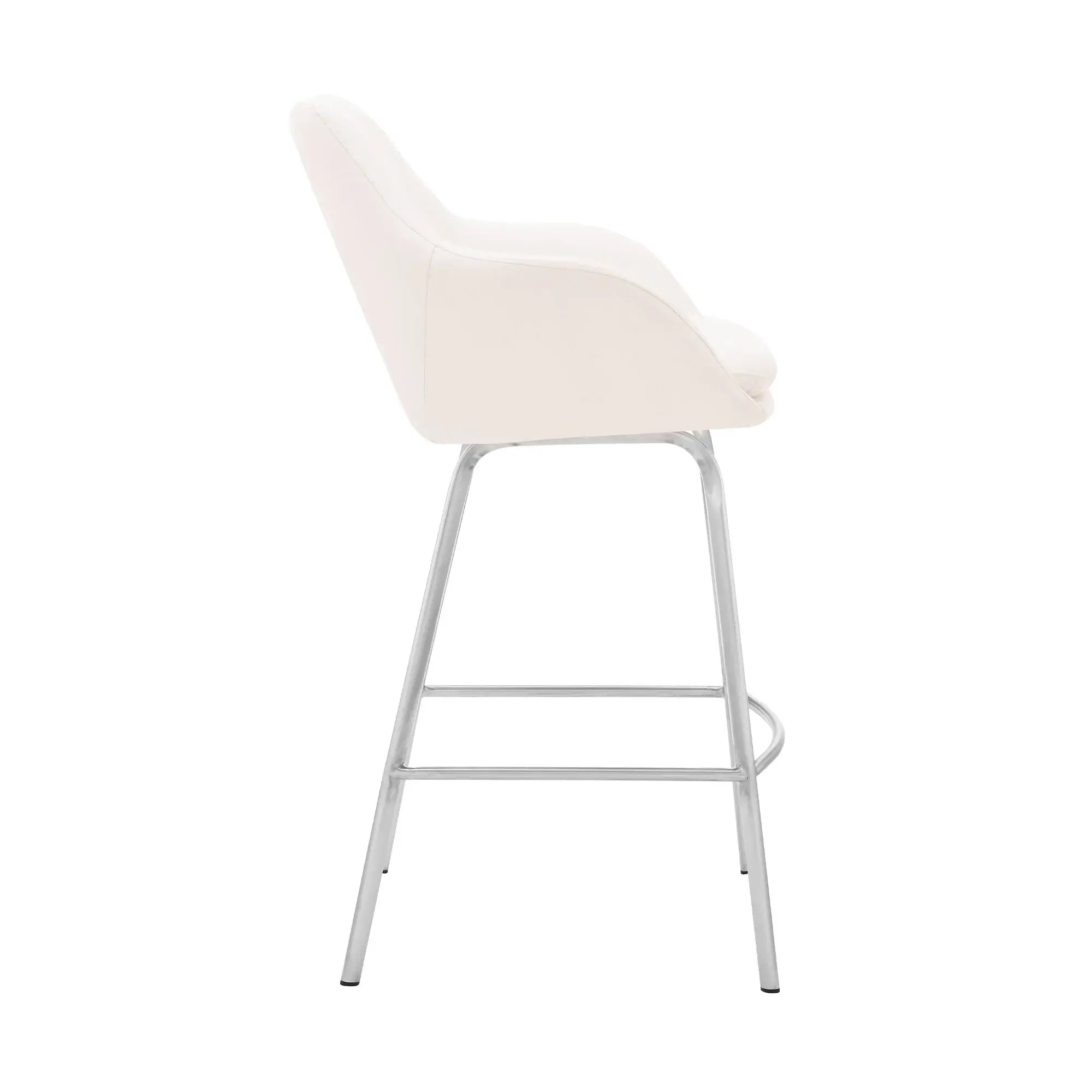 30" White And Silver Iron Swivel Low Back Bar Height Bar Chair - Homeroots - Flyclothing LLC
