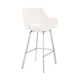 30" White And Silver Iron Swivel Low Back Bar Height Bar Chair - Homeroots - Flyclothing LLC
