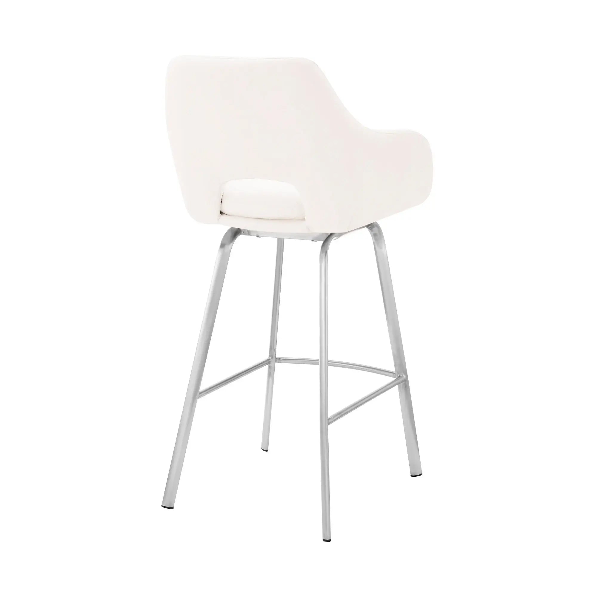 30" White And Silver Iron Swivel Low Back Bar Height Bar Chair - Homeroots - Flyclothing LLC