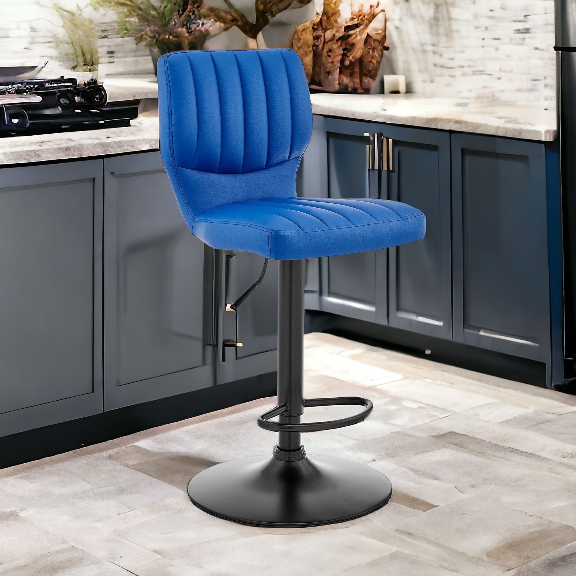 25" Blue And Black Iron Swivel Adjustable Height Bar Chair - Homeroots - Flyclothing LLC