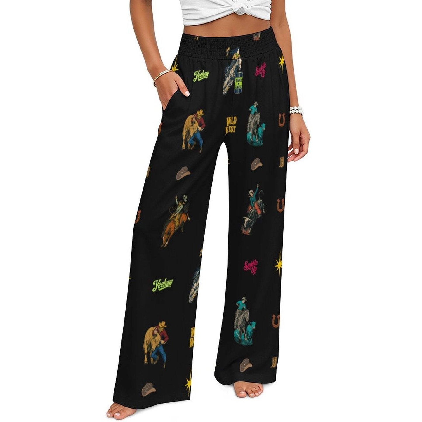 Baha Ranch The Last Roundup Rodeo High Waisted Wide Leg Pants