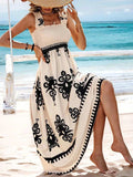 Smocked Printed Wide Strap Maxi Dress - Trendsi - Flyclothing LLC