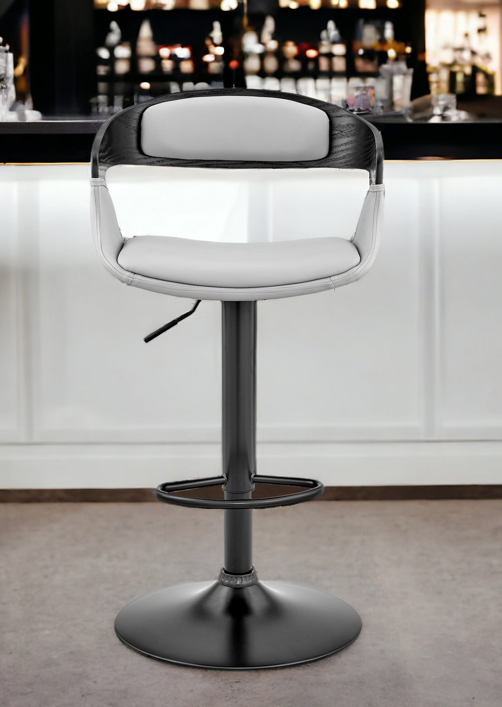 Gray And Black Iron Swivel Low Back Adjustable Height Bar Chair - Homeroots