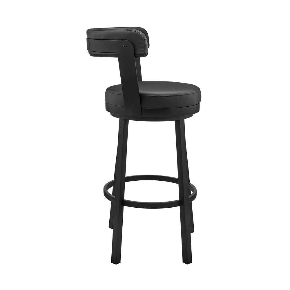 30" Black Faux Leather And Steel Swivel Low Back Bar Height Bar Chair - Homeroots - Flyclothing LLC