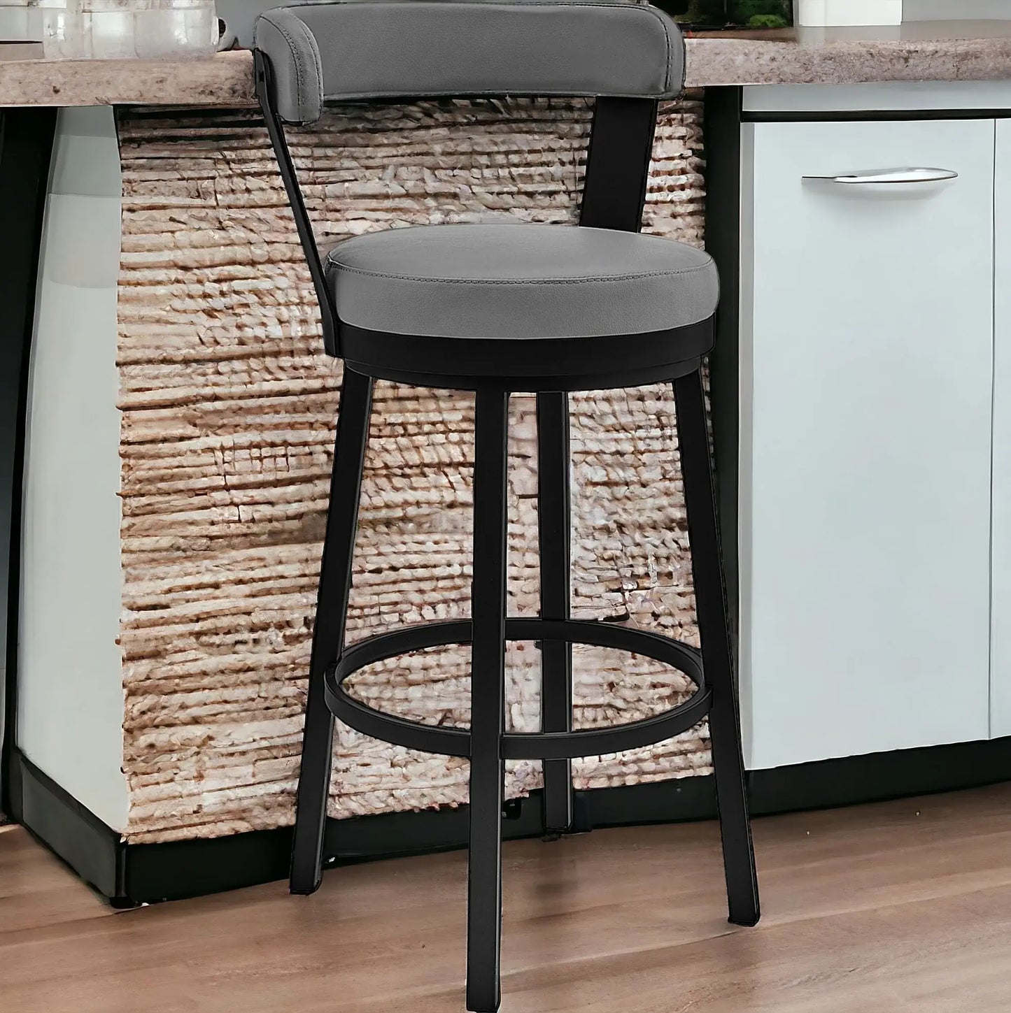 26" Gray And Black Iron Swivel Counter Height Bar Chair - Homeroots - Flyclothing LLC