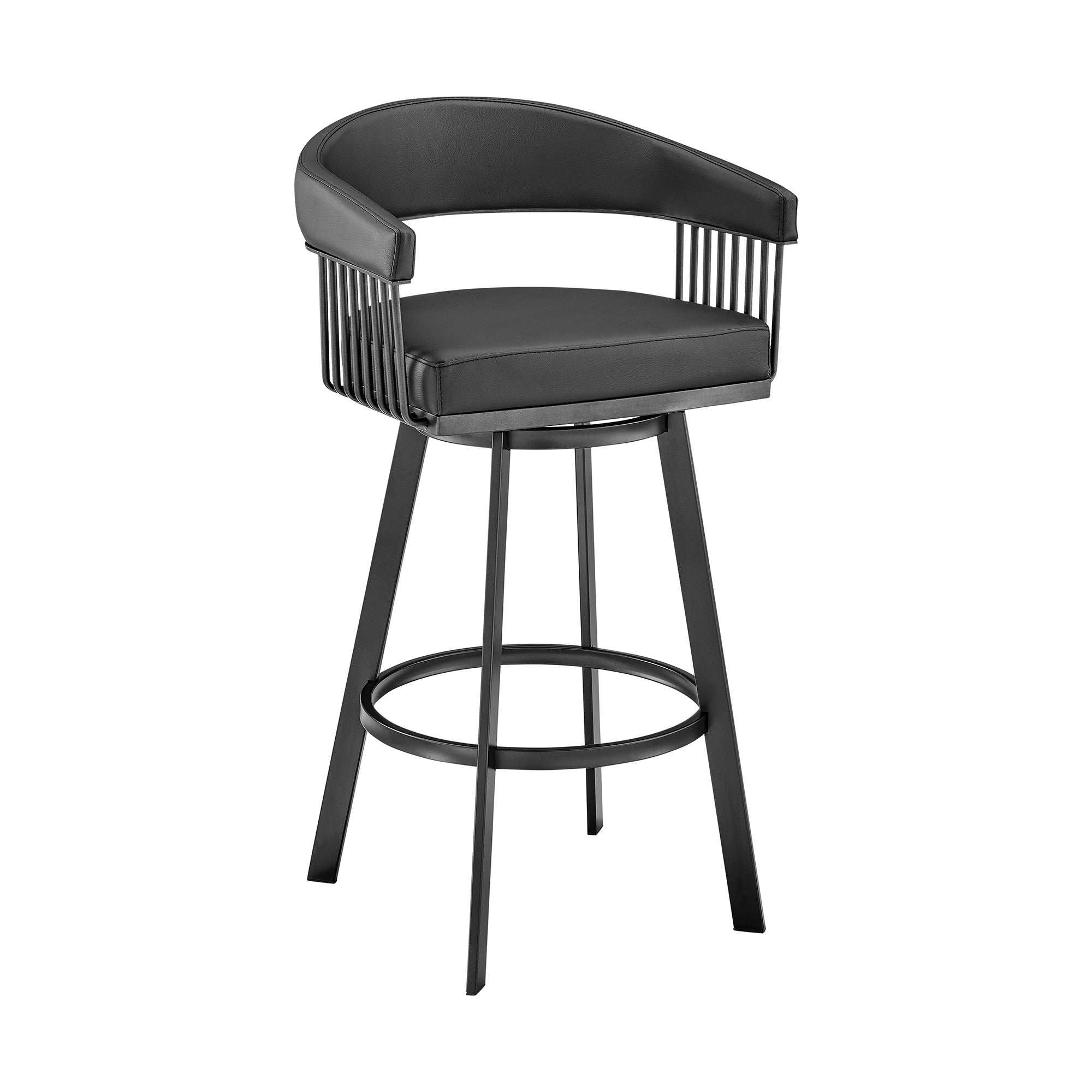 29" Black Iron Swivel Low Back Bar Height Bar Chair - Homeroots - Flyclothing LLC