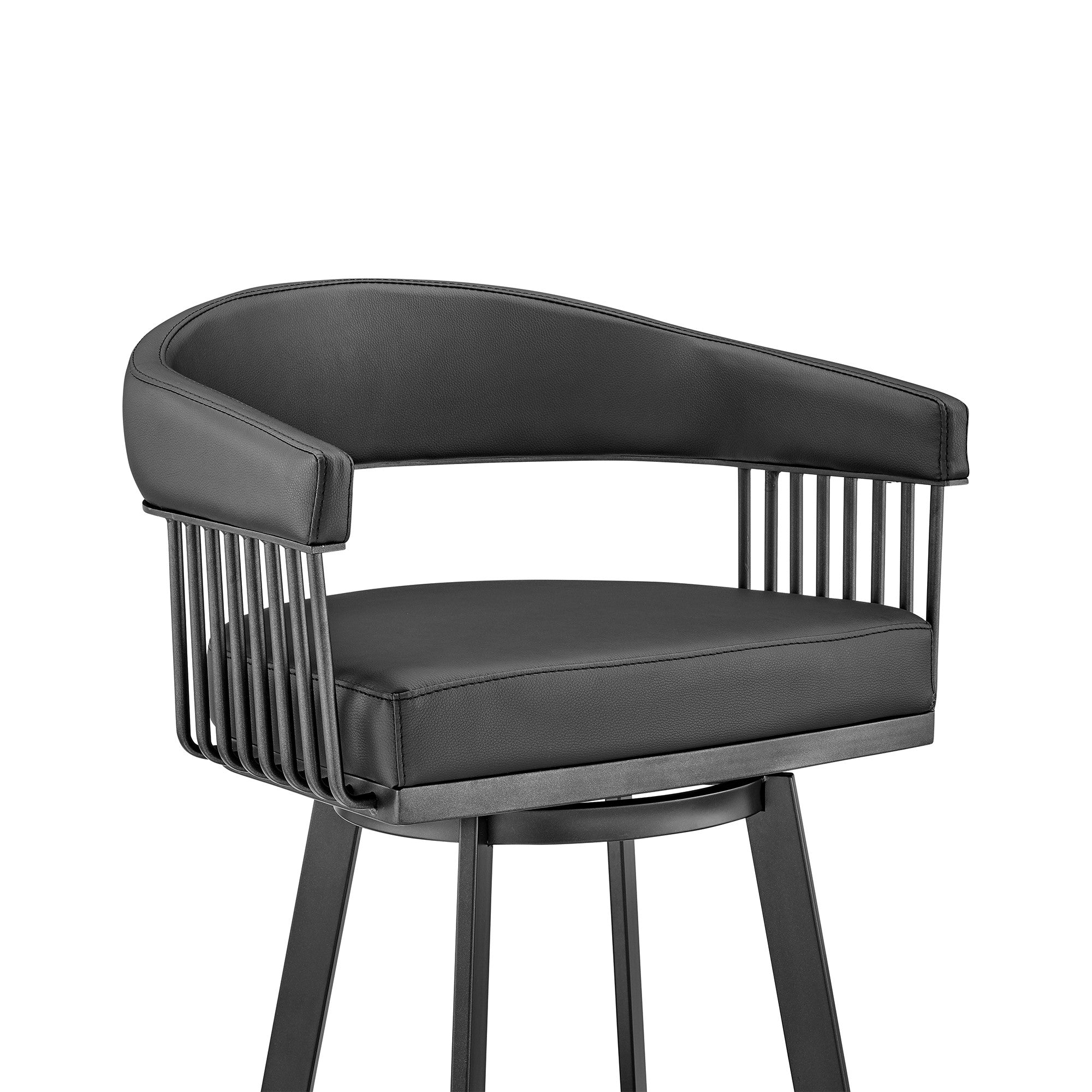 29" Black Iron Swivel Low Back Bar Height Bar Chair - Homeroots - Flyclothing LLC