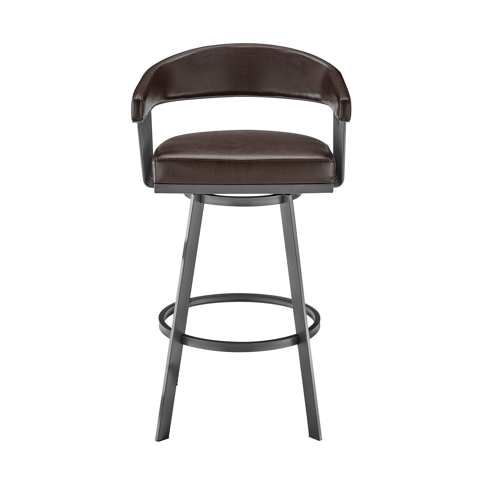 25" Chocolate And Gray Iron Swivel Low Back Counter Height Bar Chair - Homeroots - Flyclothing LLC