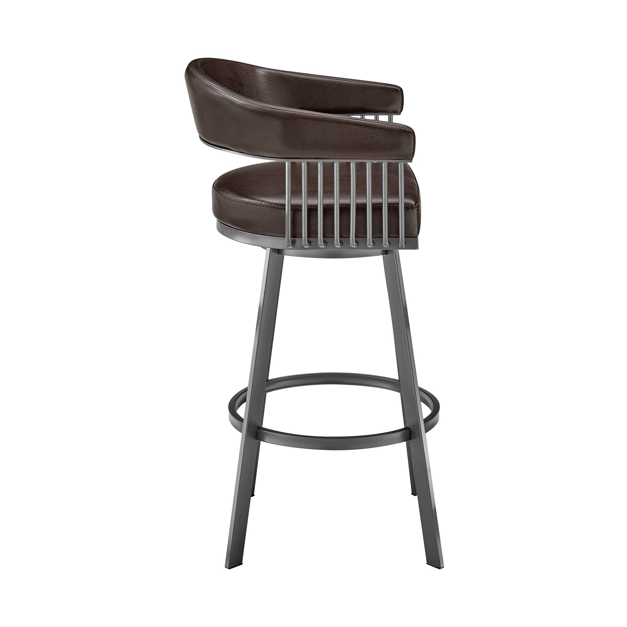 25" Chocolate And Gray Iron Swivel Low Back Counter Height Bar Chair - Homeroots - Flyclothing LLC