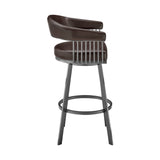 25" Chocolate And Gray Iron Swivel Low Back Counter Height Bar Chair - Homeroots