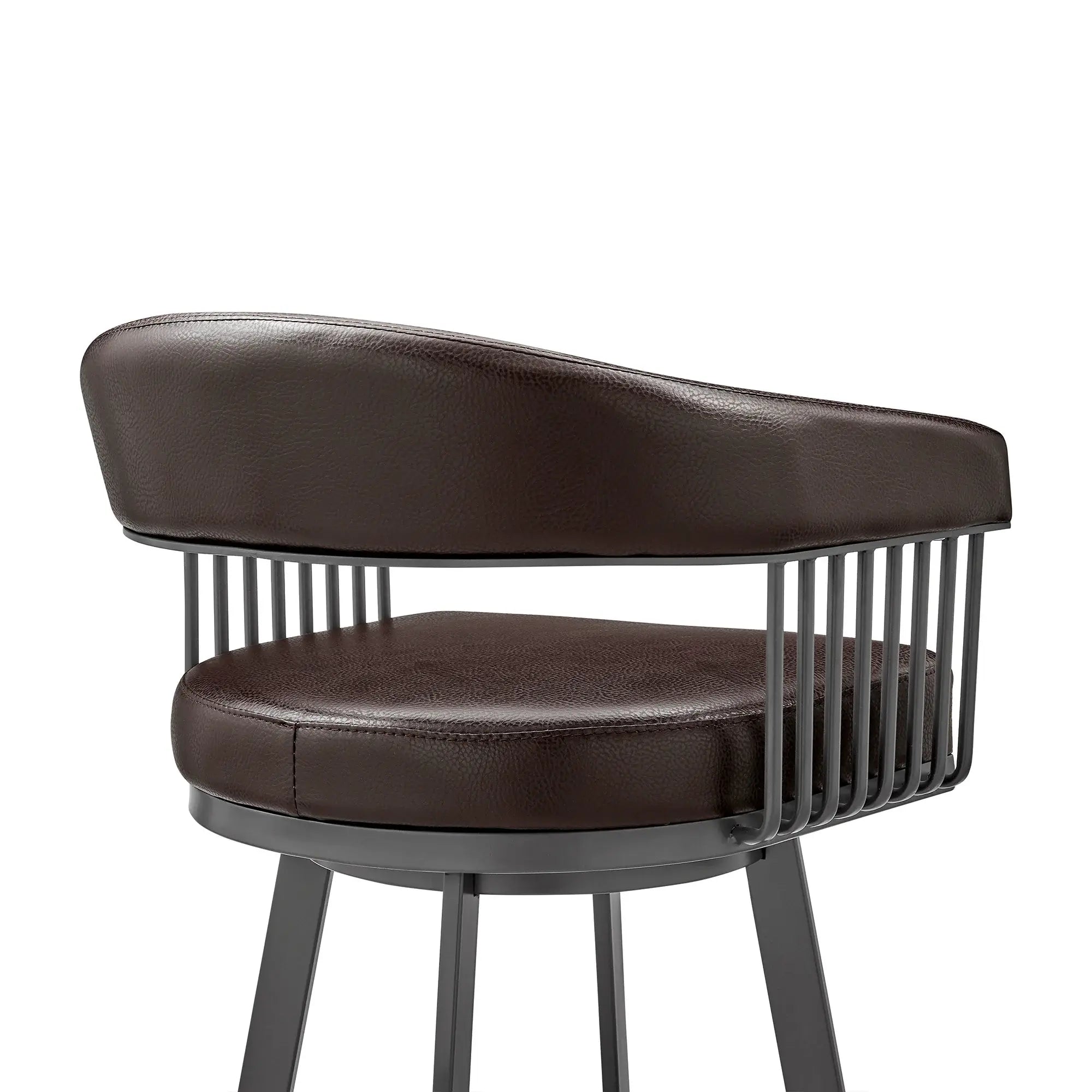 25" Chocolate And Gray Iron Swivel Low Back Counter Height Bar Chair - Homeroots - Flyclothing LLC