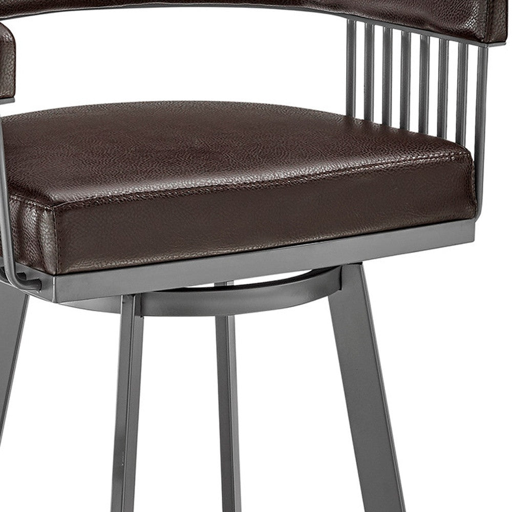 25" Chocolate And Gray Iron Swivel Low Back Counter Height Bar Chair - Homeroots - Flyclothing LLC