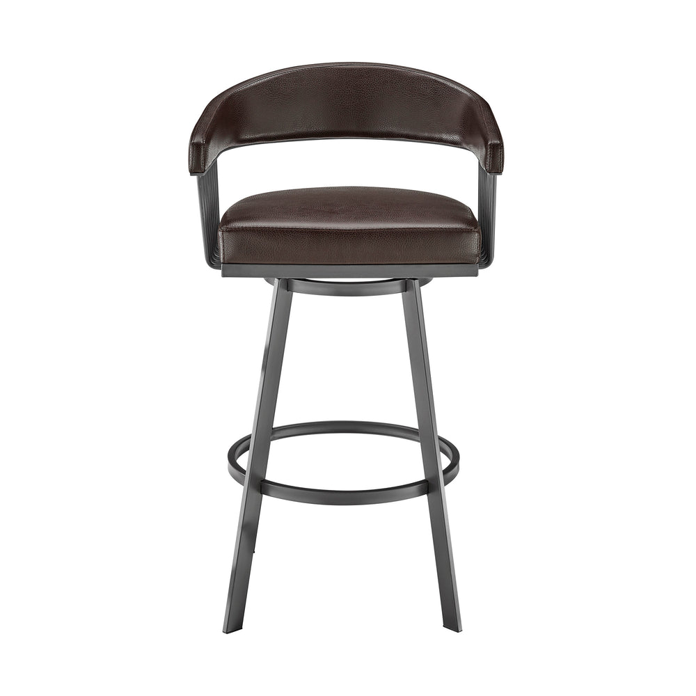29" Chocolate And Gray Iron Swivel Low Back Bar Height Bar Chair - Homeroots - Flyclothing LLC