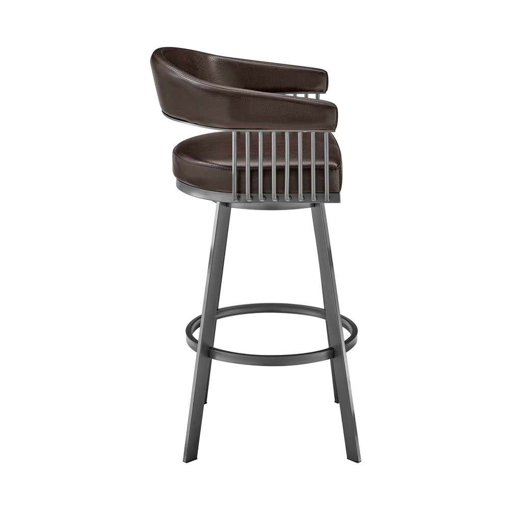 29" Chocolate And Gray Iron Swivel Low Back Bar Height Bar Chair - Homeroots - Flyclothing LLC