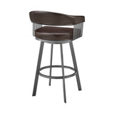 29" Chocolate And Gray Iron Swivel Low Back Bar Height Bar Chair - Homeroots