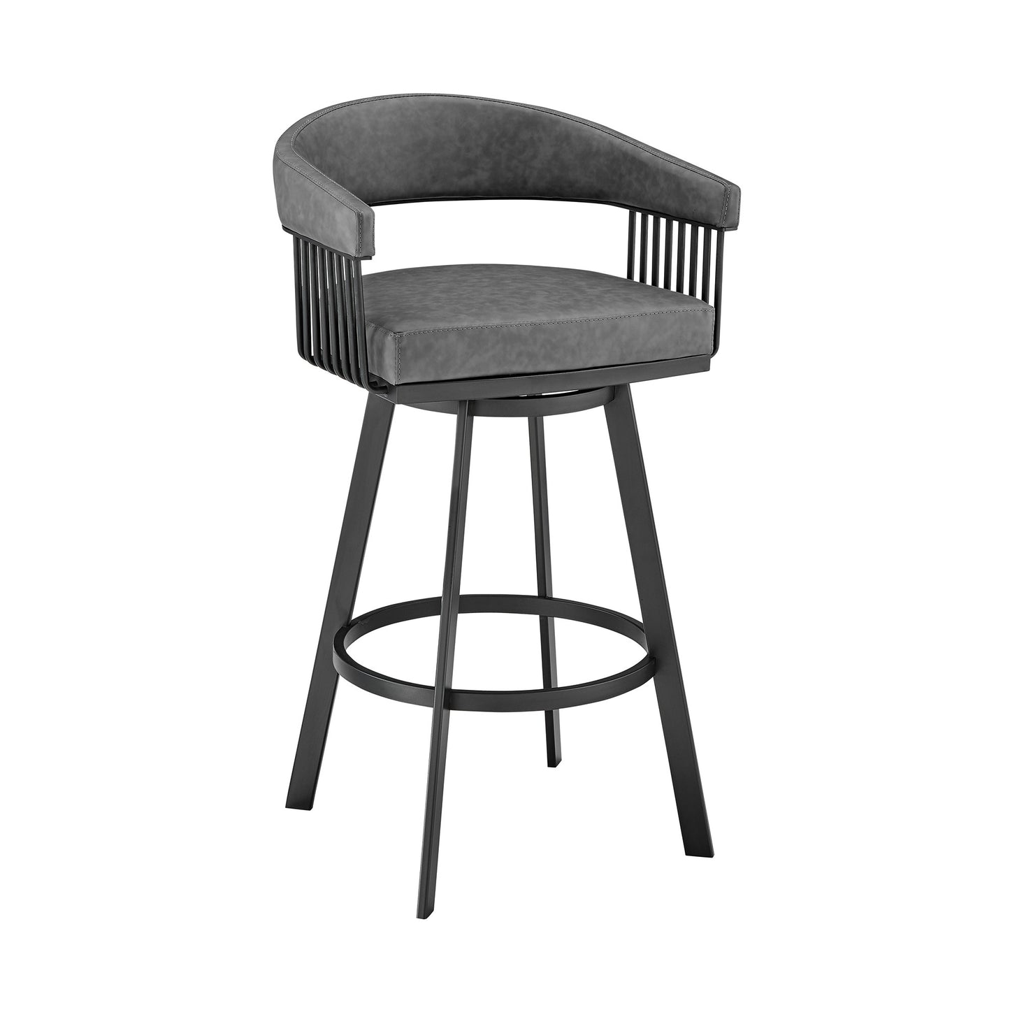 25" Gray And Black Iron Swivel Low Back Counter Height Bar Chair - Homeroots - Flyclothing LLC