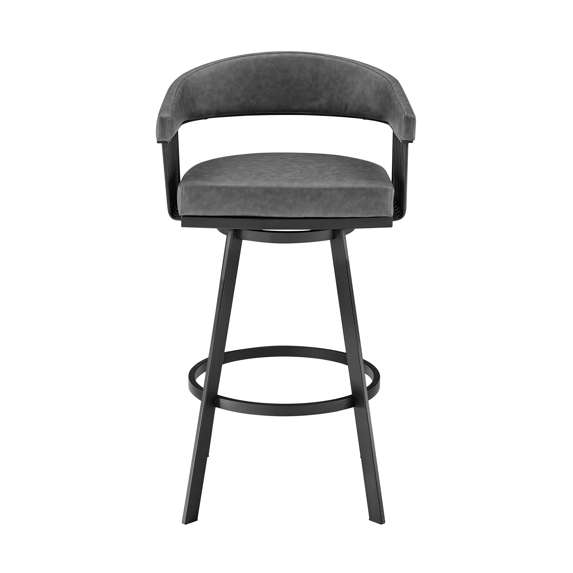 25" Gray And Black Iron Swivel Low Back Counter Height Bar Chair - Homeroots - Flyclothing LLC
