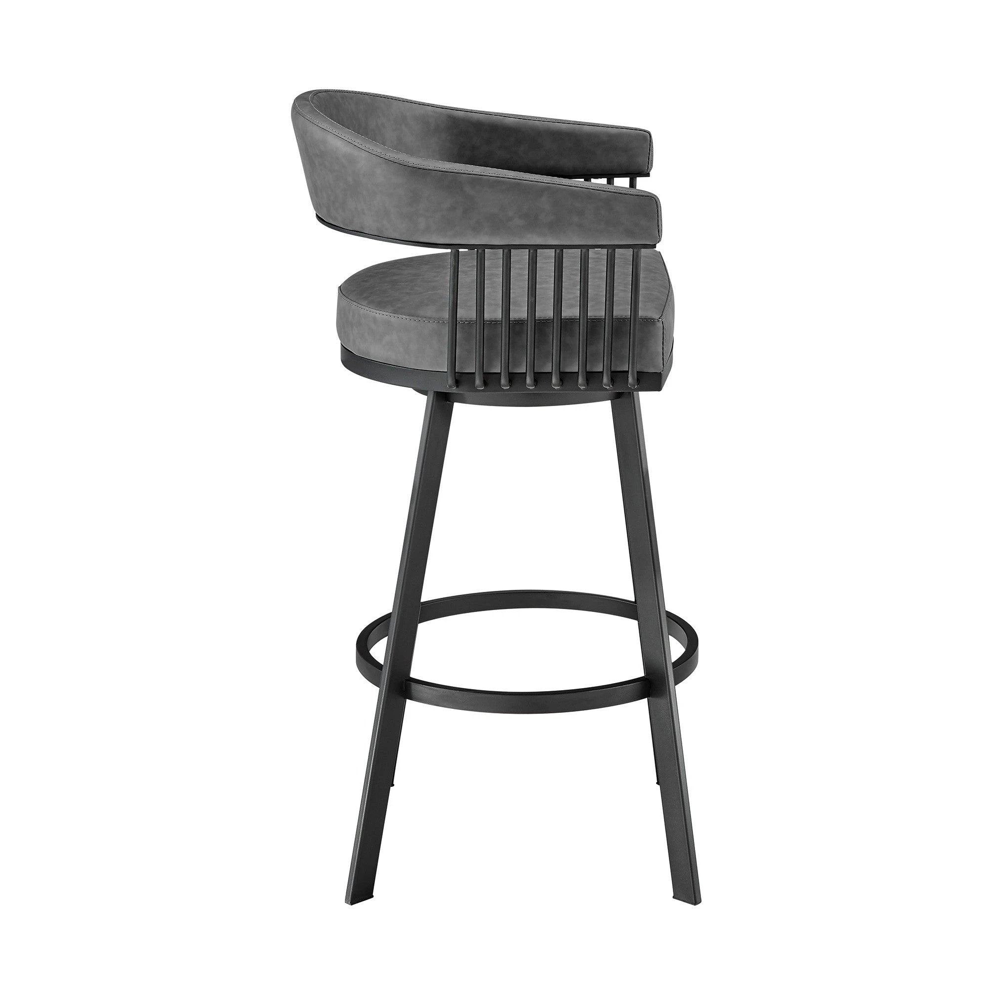 25" Gray And Black Iron Swivel Low Back Counter Height Bar Chair - Homeroots - Flyclothing LLC