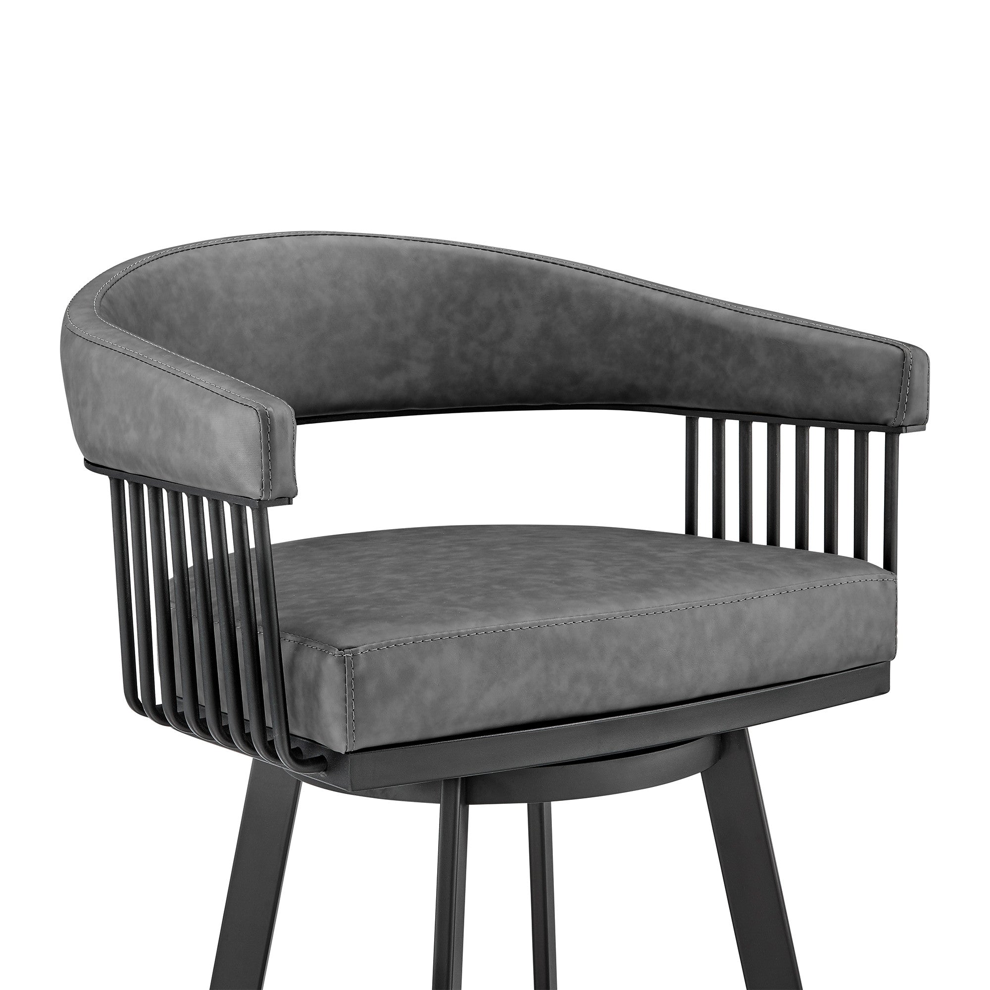 25" Gray And Black Iron Swivel Low Back Counter Height Bar Chair - Homeroots - Flyclothing LLC