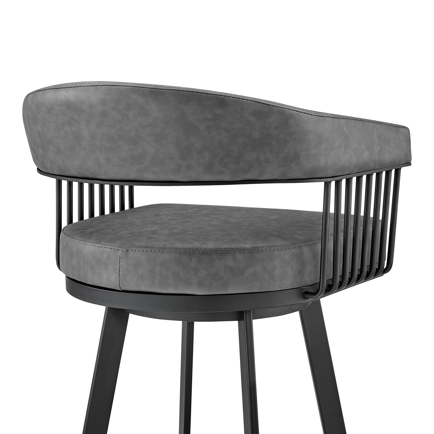 25" Gray And Black Iron Swivel Low Back Counter Height Bar Chair - Homeroots - Flyclothing LLC