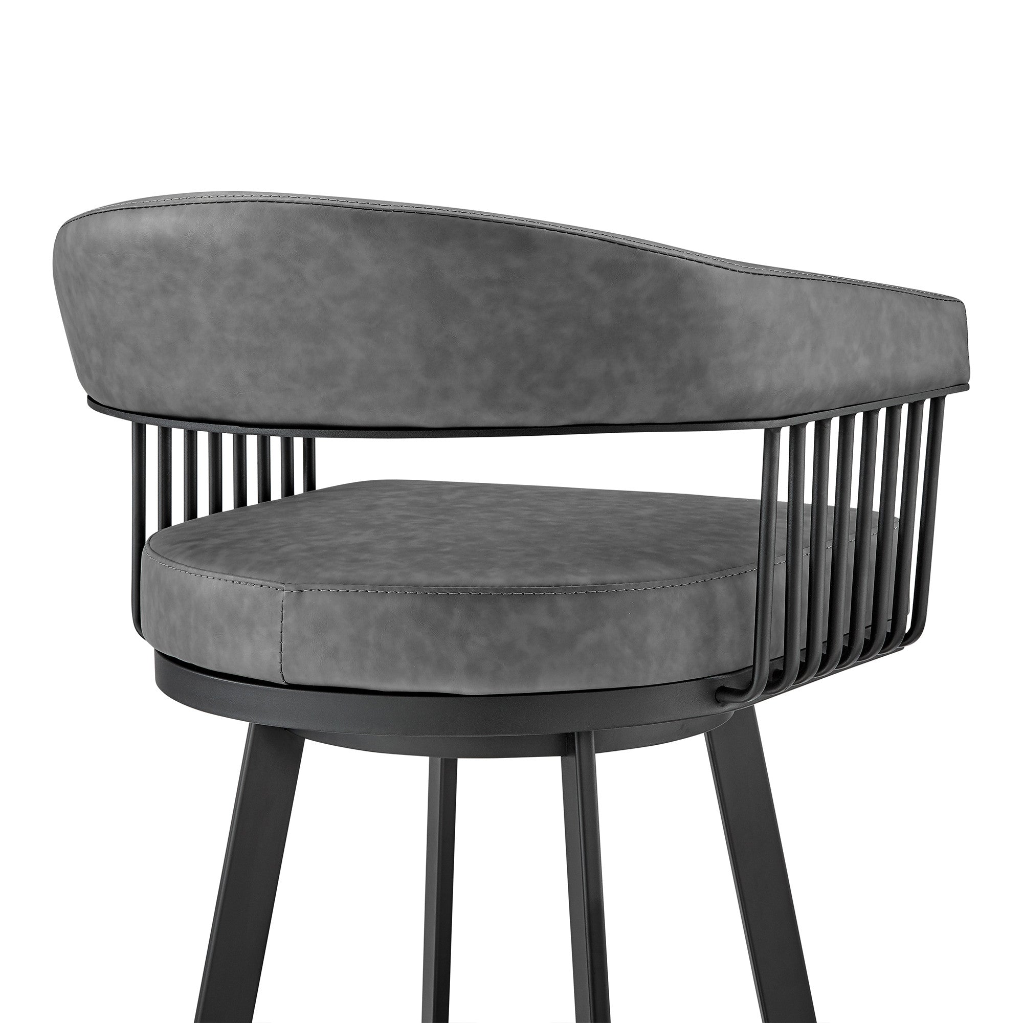 25" Gray And Black Iron Swivel Low Back Counter Height Bar Chair - Homeroots - Flyclothing LLC