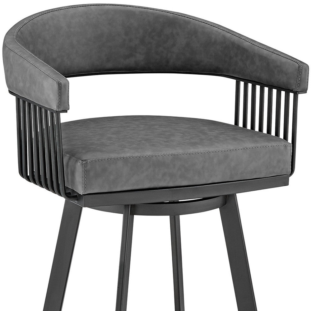 25" Gray And Black Iron Swivel Low Back Counter Height Bar Chair - Homeroots - Flyclothing LLC