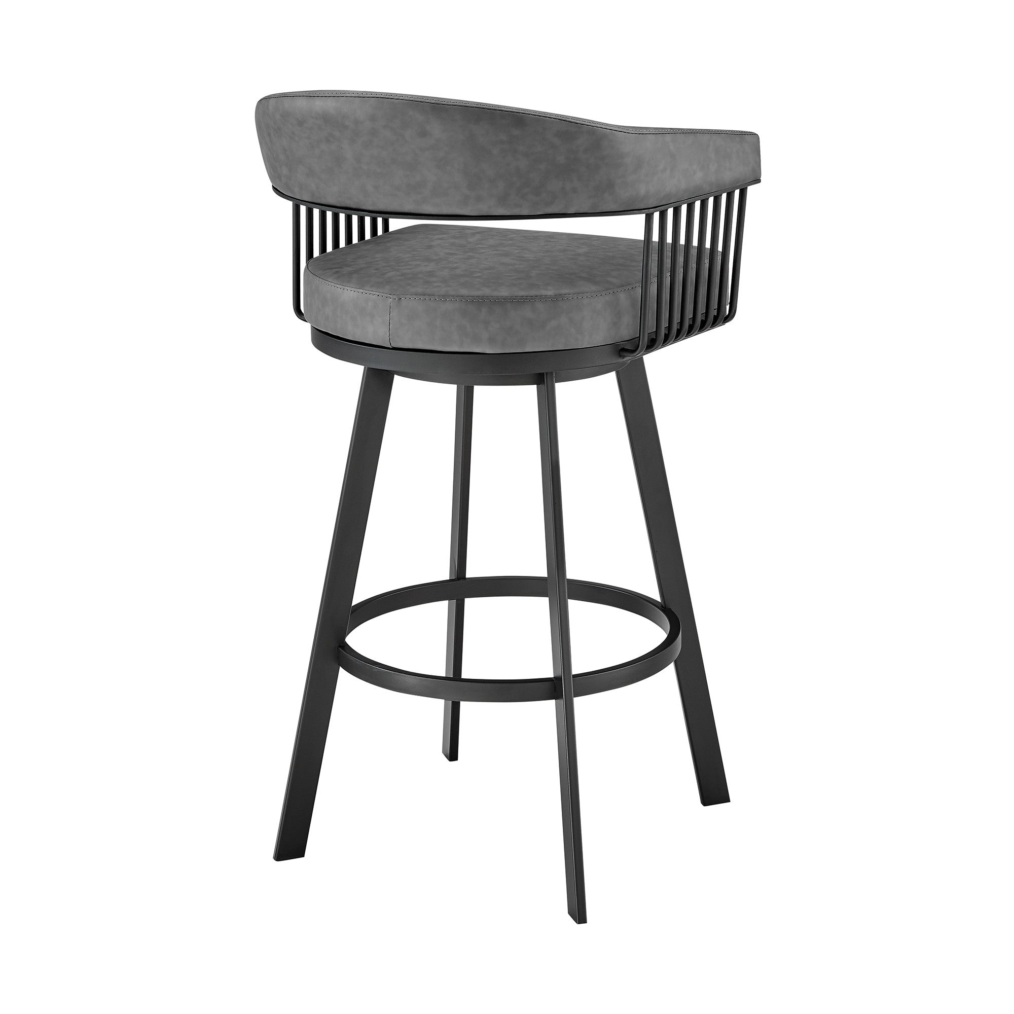 29" Gray And Black Iron Swivel Low Back Bar Height Bar Chair - Homeroots - Flyclothing LLC
