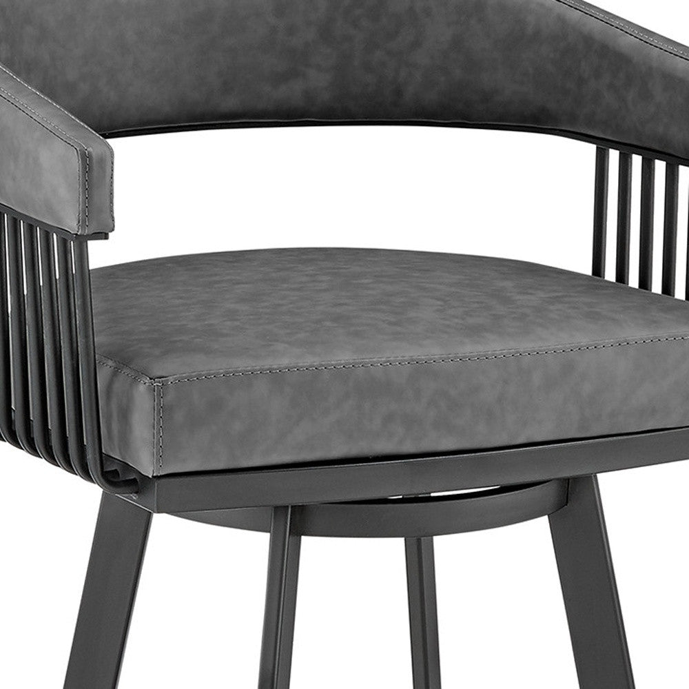 29" Gray And Black Iron Swivel Low Back Bar Height Bar Chair - Homeroots - Flyclothing LLC