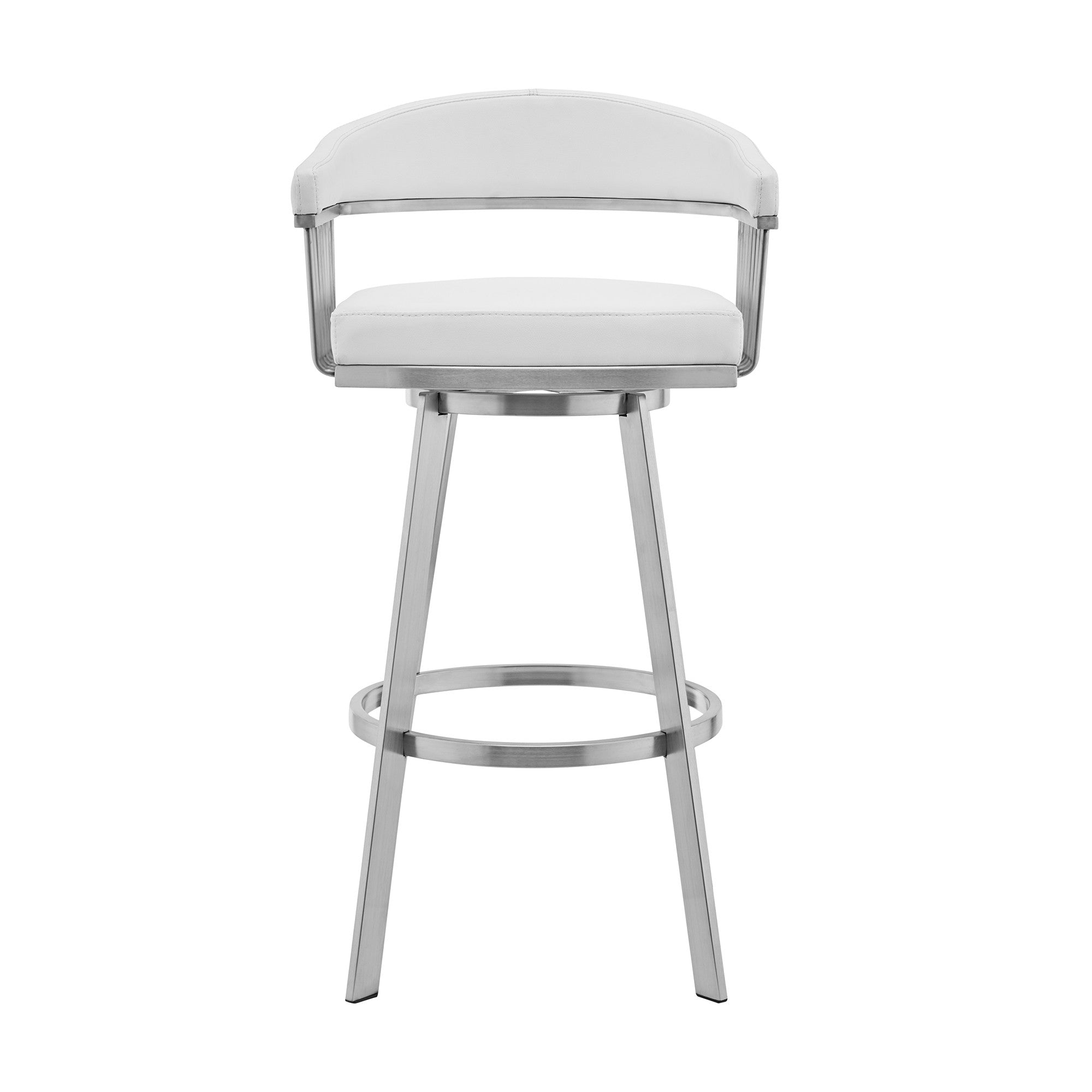 25" White And Silver Iron Swivel Low Back Counter Height Bar Chair - Homeroots - Flyclothing LLC