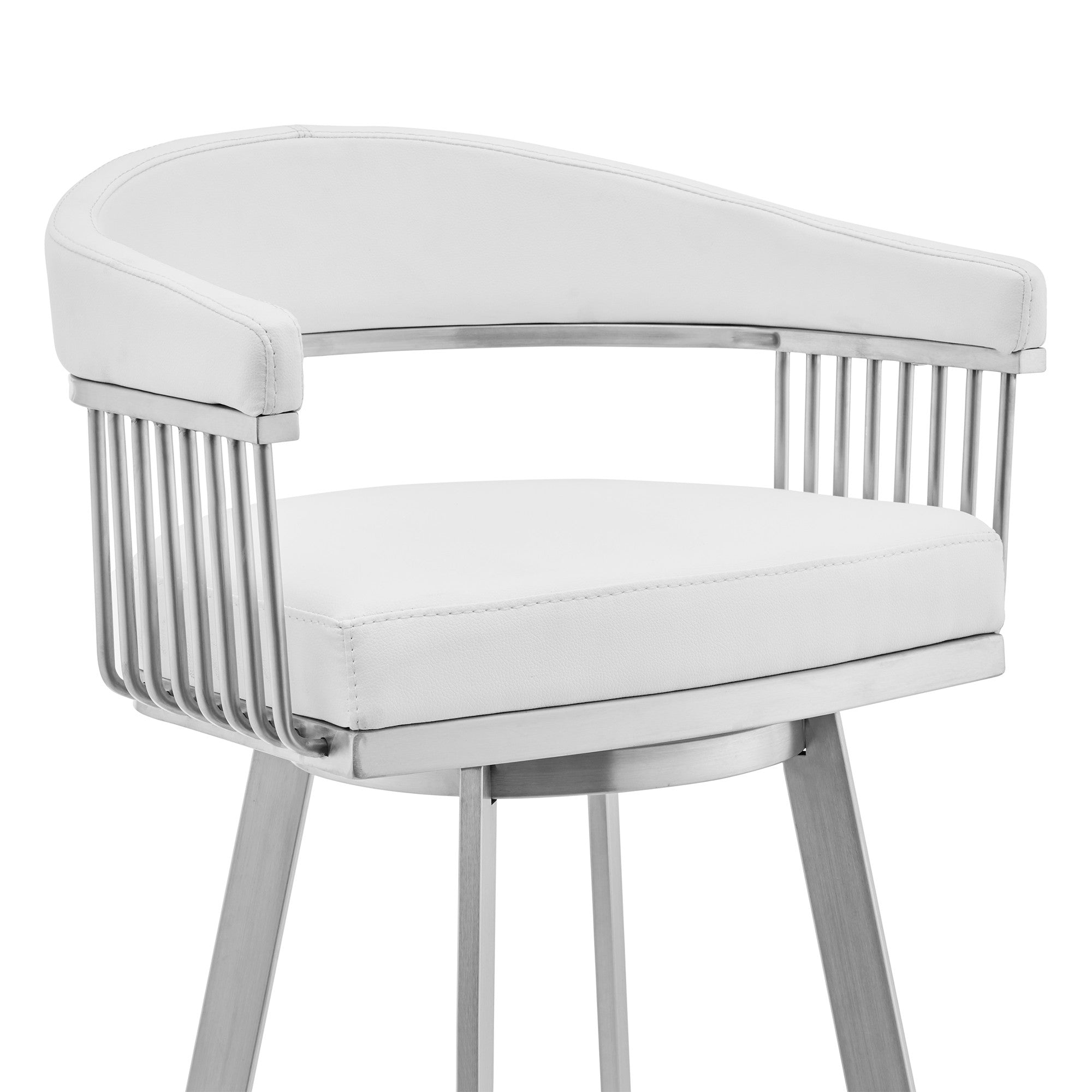 25" White And Silver Iron Swivel Low Back Counter Height Bar Chair - Homeroots - Flyclothing LLC