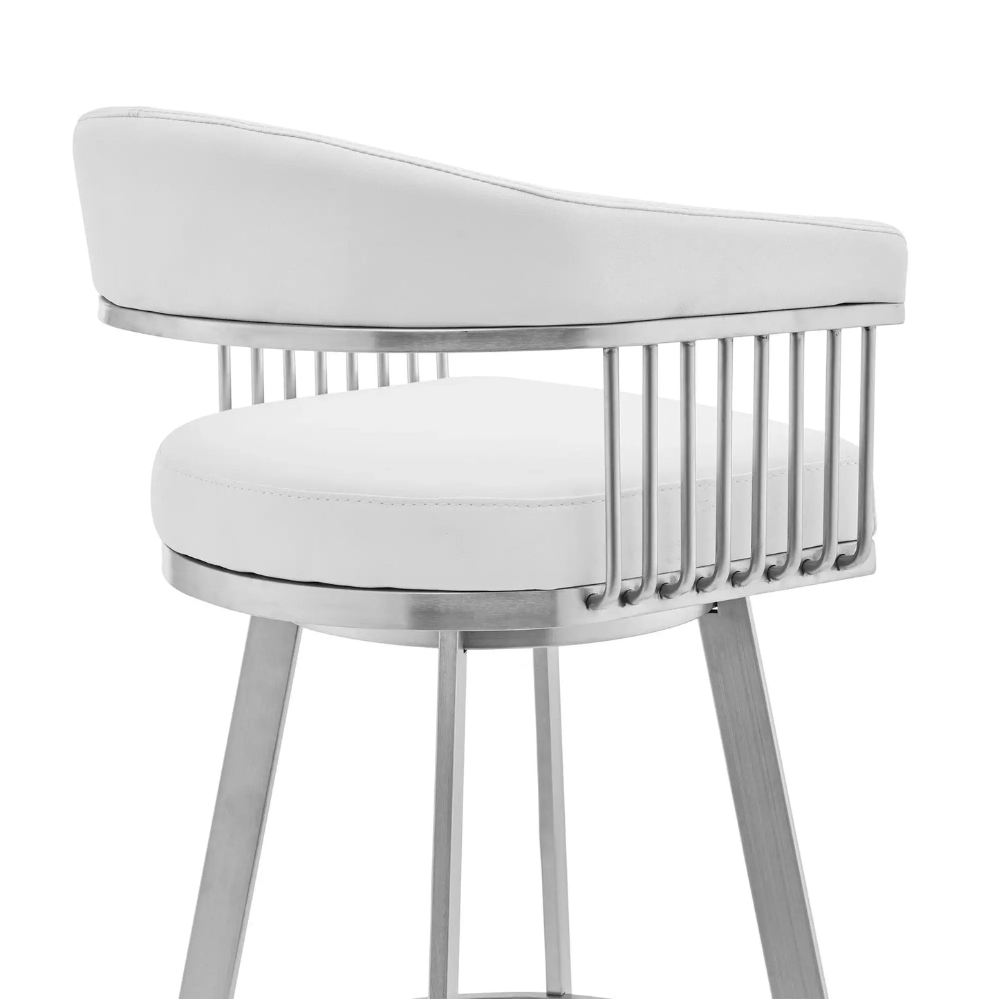 25" White And Silver Iron Swivel Low Back Counter Height Bar Chair - Homeroots - Flyclothing LLC