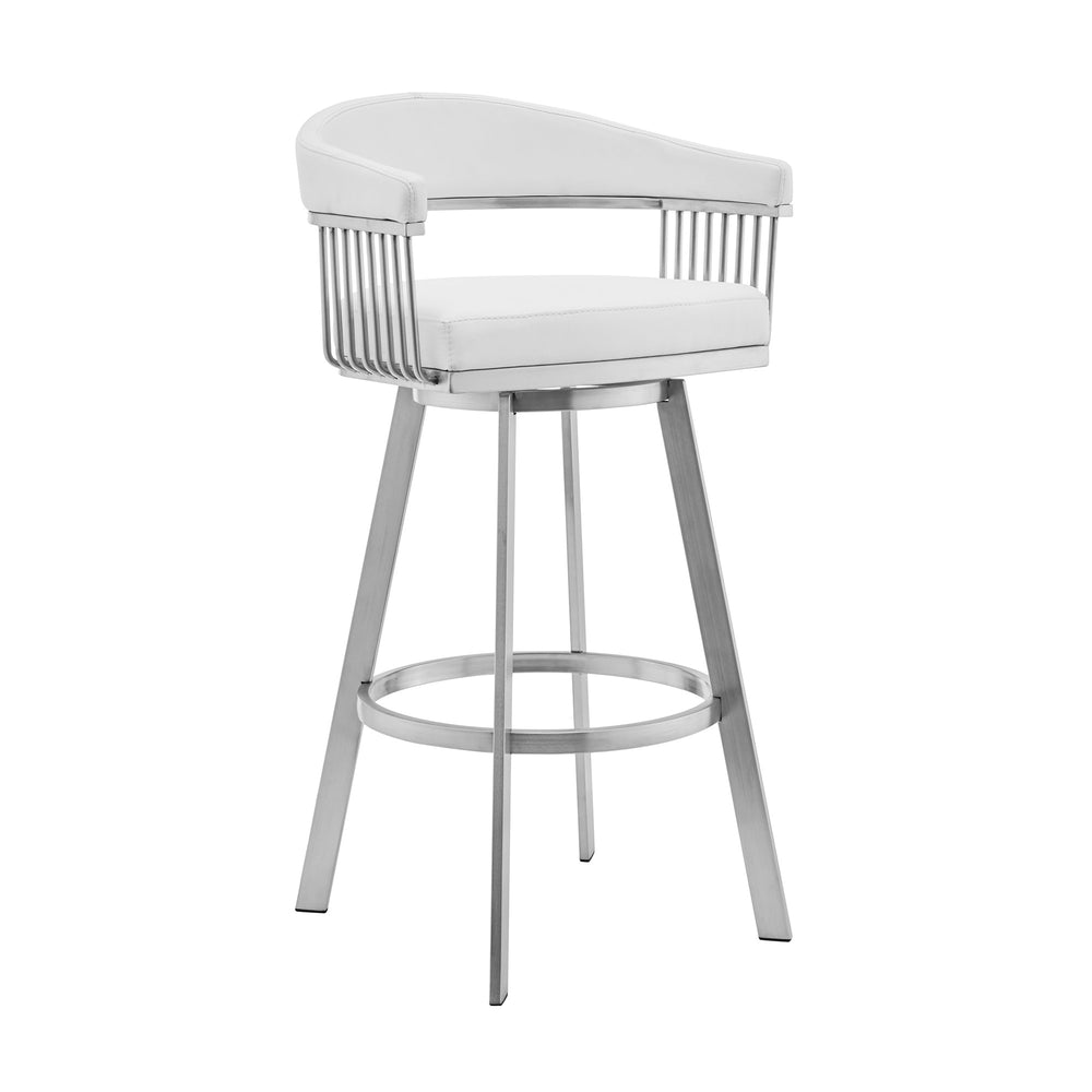 25" White And Silver Iron Swivel Low Back Counter Height Bar Chair - Homeroots