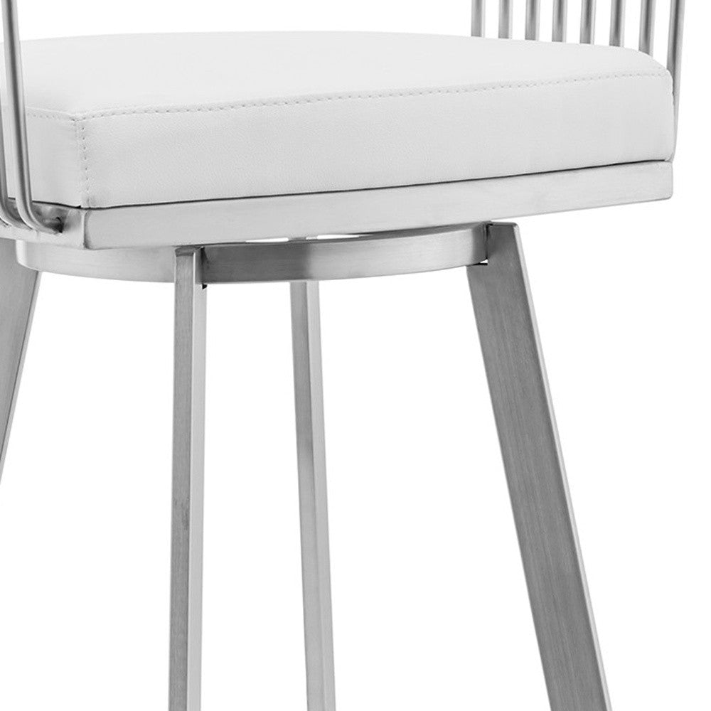 29" White And Silver Iron Swivel Low Back Bar Height Bar Chair - Homeroots - Flyclothing LLC
