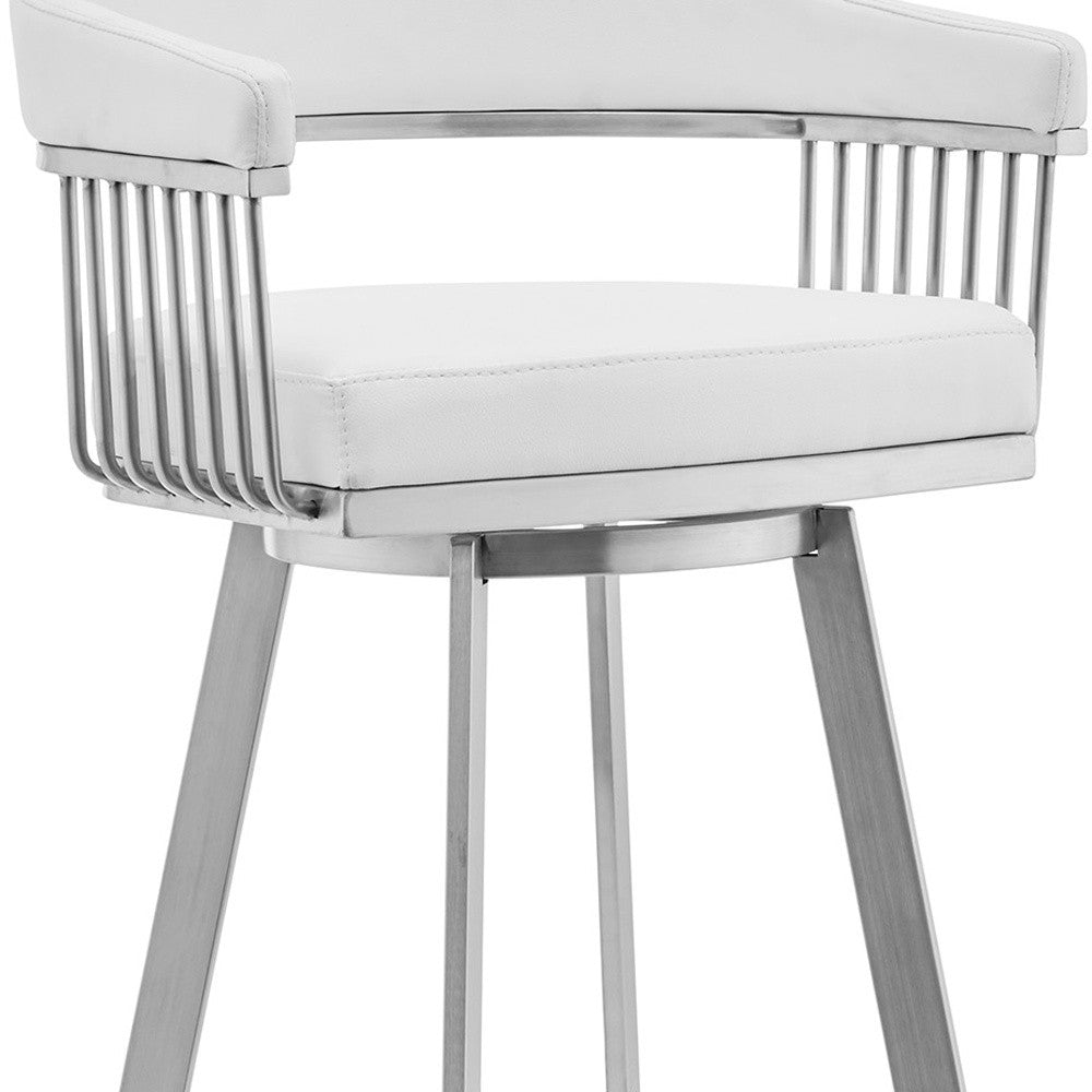 29" White And Silver Iron Swivel Low Back Bar Height Bar Chair - Homeroots - Flyclothing LLC