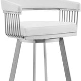 29" White And Silver Iron Swivel Low Back Bar Height Bar Chair - Homeroots - Flyclothing LLC