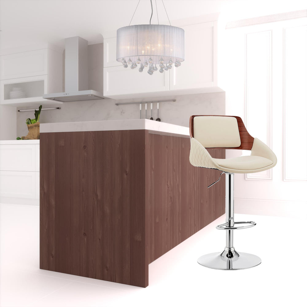 25" Cream And Silver Iron Swivel Low Back Adjustable Height Bar Chair - Homeroots - Flyclothing LLC